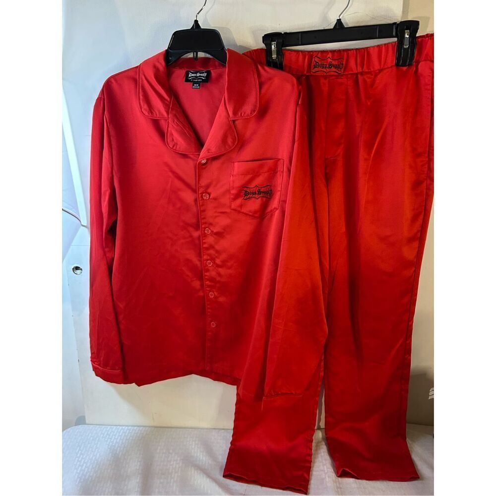 Dog Supply red faux‎ silk pajamas set men’s medium rn#167813 Snoop Lounge